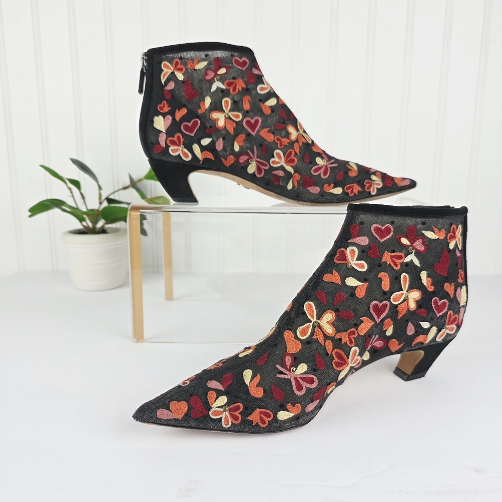 Christian Dior | Red Flower Ember Dioreve Booties | Black |‎ 35 1/2 EU 5 1/2 USA